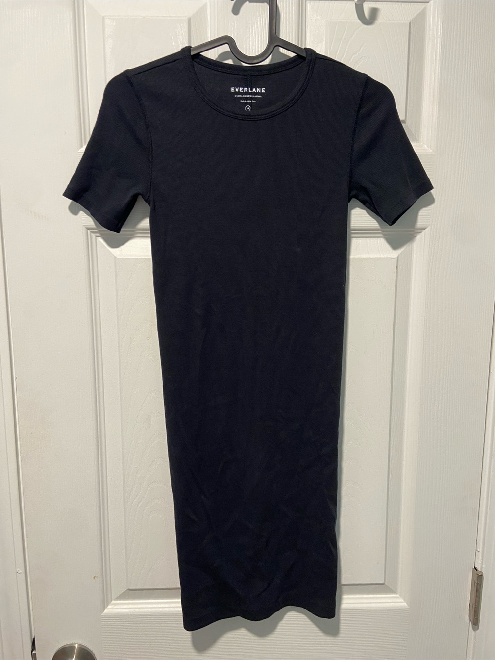 Everlane Black Short-Sleeve Midi Crewneck Dress